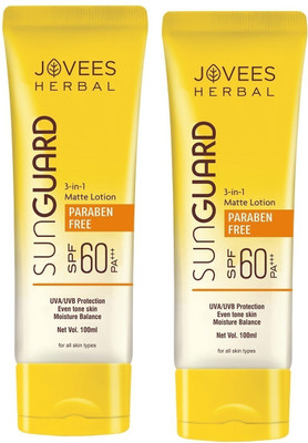 JOVEES Sunscreen - SPF 60 PA+++ Sun Guard 3 in 1 Matte Lotion SPF 60|PACK OF 2(100 ml)