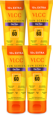 VLCC Sunscreen - SPF 60 PA+++ De-Tan Water Resistant Sunscreen 100 g with 10 g Extra (Pack of 4)(440 g)