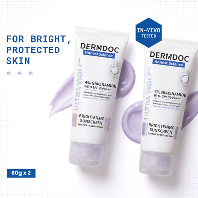 DermDoc Sunscreen - SPF 50 PA+++ Ultra Violet Purple Brightening Sunscreen with 4% Niacinamide(120 g)