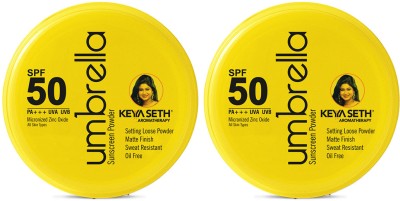 KEYA SETH AROMATHERAPY Sunscreen - SPF SPF 50 PA+++ Umbrella Sunscreen Powder SPF 50 with PA+++ UV Protection, Sweat Resistant Formula, Makeup Setting & Finishing Loose Powder, Enriched with Micronized Zinc Oxide for Oily Skin (Pack of 2)(100 g)