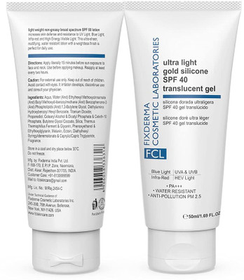 Fixderma Sunscreen - SPF 40 PA+++ Sunscreen SPF 40 PA+++ Ultra Light, Gold Silicone Translucent Gel Sunscreen(50 ml)