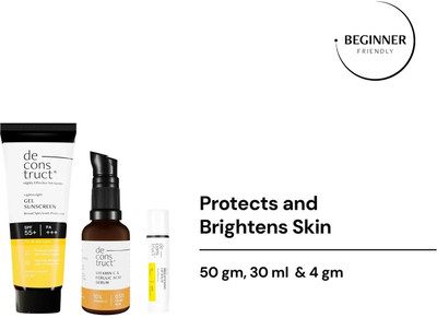 deconstruct Sunscreen - SPF 50 PA+++ Brightening Shield Trio: Gel sunscreen, Vitamin C Serum,Brightening Lip Balm(84 g)