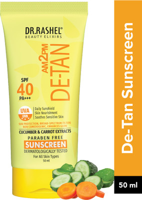 DR.RASHEL Sunscreen - SPF 40 PA+++ DE-TAN SUNSCREEN SPF 40 PA+++ | WITH CUCUMBER & CARROT EXTRACTS(50 ml)
