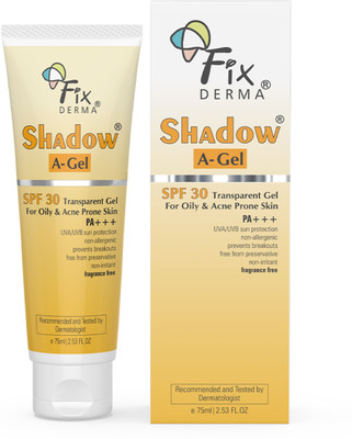 Fixderma Sunscreen - SPF 30 PA+++ Shadow Sunscreen SPF 30 PA+++ A-Gel, Lightweight, Non Greasy For Acne Prone Skin(75 g)