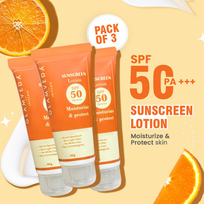 GLAMVEDA Sunscreen - SPF 50 PA+++ Hybrid Sunscreen Lotion Moisturize & Protect ( Pack Of 3 )(180 g)