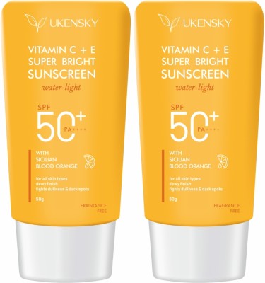 UKENSKY Sunscreen - SPF 50 PA+++ Vitamin C+E Super Bright , Water light ,For Even Toned & Glowing Skin Pack of 2(50 g)