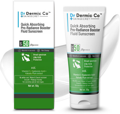 Dr Dermic Co Sunscreen - SPF 50 PA++++ Pro-Radiance SPF 50 Sunscreen with Alpha Arbutin & Kakadu Plum – 50ml(50 g)