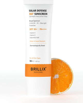 BRILLIX Sunscreen - SPF 50+ PA++++ SOLAR DEFENSE 360° Fluid Sunscreen |Vitamin C + E + Hyaluronic Acid(50 ml)