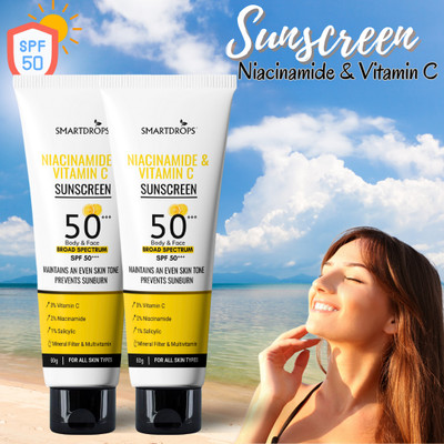 smartdrops Sunscreen - SPF 50 PA++ Vitamin C Broad Spectrum Sunscreen with Blue Light Filters(120 g)