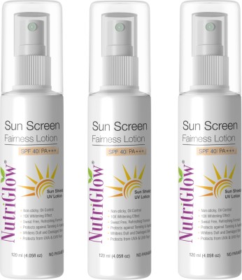 NutriGlow Sunscreen - SPF 40 PA+++ Sunscreen Fairness Lotion Tan Free Skin Pack of 3(360 ml)