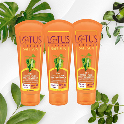 LOTUS HERBALS Sunscreen - SPF 50 SPF40(50g*3)3in1 Matte look daily cream(150 g)