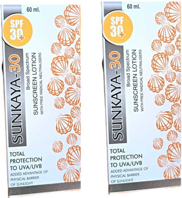 lamiglow Sunscreen - SPF 30 PA+++ sunkaya-30 sunscreen lotion for total protection uva/uvb skin pack of 60ml x 2(120 ml) lamiglow Sunscreen - SPF 30 PA+++ sunkaya-30 sunscreen lotion for total protection uva/uvb skin pack of 60ml x 2(120 ml)