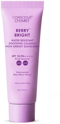 Conscious Chemist Sunscreen - SPF 50 PA++++ Niacinamide Sunscreen SPF 50 PA++++| Berry Extract, Lightweight, Water Resistant(20 g)