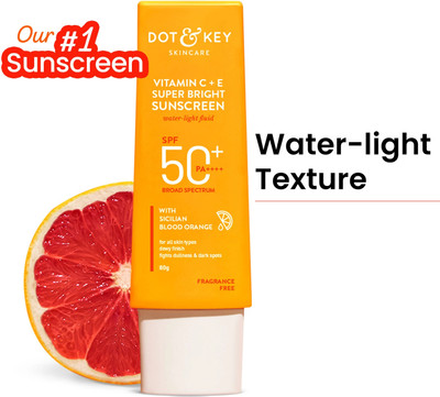 Dot & Key Sunscreen - SPF 50 PA++++ Vitamin C + E Super Bright ,For Even Toned & Glowing Skin,No White Cast(80 g)