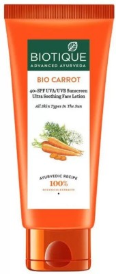 BIOTIQUE CARROT 40+ SPF SUNSCREEN ULTRA SOOTHING FACE LOTION FOR ALL SKIN TYPES (100 ml) – SPF 40 PA+  (100 ml)
