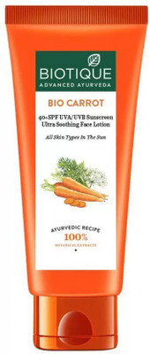 BIOTIQUE CARROT 40+ SPF SUNSCREEN ULTRA SOOTHING FACE LOTION FOR ALL SKIN TYPES (100 ml) – SPF 40 PA+ (100 ml)