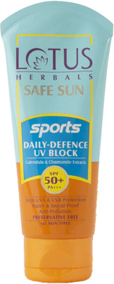 LOTUS HERBALS Sunscreen - SPF 30 PA+++ Safe Sun Sports Daily-defence Uv Block SPF 50 _ 80g(80 g)