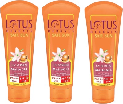 LOTUS HERBALS Sunscreen - SPF 50 PA+++ Safe Sun UV Screen MatteGEL Sunscreen SPF 50 PA+++(Pack of 3)(90 g)
