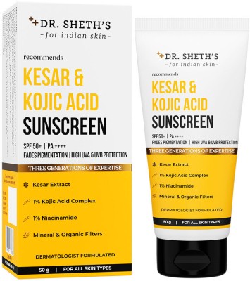 Dr. Sheth's Sunscreen - SPF 50 PA++++ Kesar & Kojic Acid Sunscreen SPF 50+ For Pigmentation-free Skin(50 g)