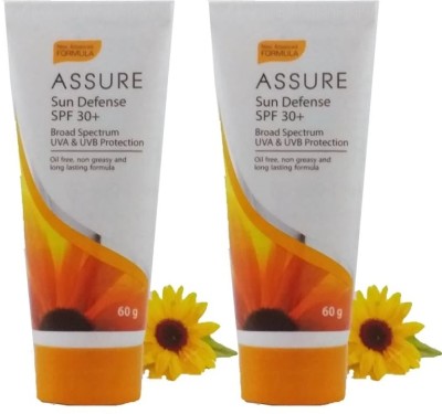 ASSURE Sunscreen - SPF 30 PA+ Broad Spectrum UVA & UVB Sun Defense SPF 30+ (60g) Pack of 2(120 g)