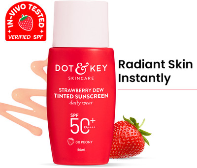 Dot & Key Sunscreen - SPF 50+ PA++++ Strawberry Dew Tinted, In-Vivo Tested, Peony, for Daily Wear, Brightens Skin(50 g)