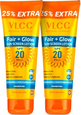 VLCC Sunscreen - SPF 20 PA++ Fair+ Glow Sunscreen Lotion 100 g with 25 g Extra(Pack of 2)(200 ml)