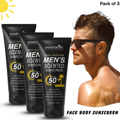 smartdrops Sunscreen - SPF 50 PA+++ Men’s Daily Protection Scented Sunscreen Lotion with Fresh Scent(180 g)