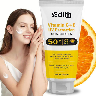 EDITH NATURALS Sunscreen - SPF 50 PA+++ Vitamin C Sunscreen Lotion | Prevent Sunburn & Sun Tan(50 g)