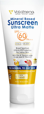 Volamena Sunscreen - SPF 50 PA++ Mineral based Sunscreen ultra matte 60 SPF++(100 ml)