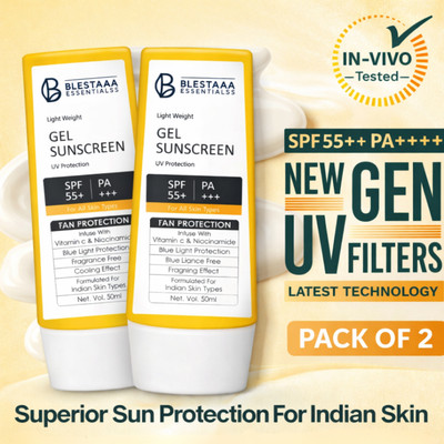 blestaaa essentialss Sunscreen - SPF 55+ PA+++ Gel Sunscreen | Lightweight, Non-Greasy UV Protection | For Men & Women(100 g)
