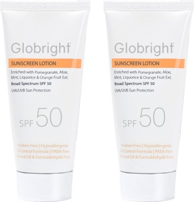 Globright Sunscreen - SPF 50 Sunscreen Lotion SPF 50 (50 ml)| With Aloe Vera| UVA & UVB Protection(100 ml)