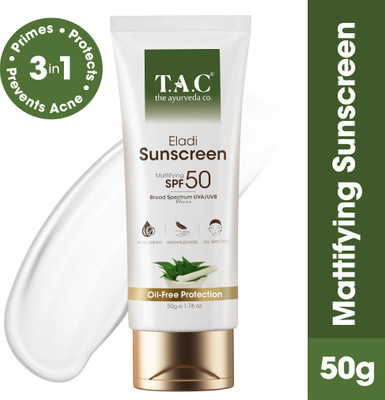 TAC - The Ayurveda Co. Sunscreen - SPF 50 PA+++ Eladi With Neem | Mattifying, Invisible, No White Cast, Oily Skin, All Skin(50 g)