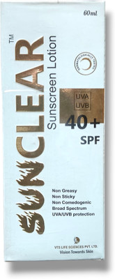 Sunclear Sunscreen - SPF 50 SPF PA+++ SunscreenLotionSPF40+UVAUVBNonGreasySunscreen(60 ml)