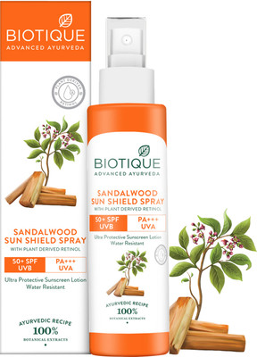BIOTIQUE Sunscreen - SPF 50 PA+++ Sandalwood Sun Shield Spray UVB/UVA | Ultra Protective Sunscreen|For men & Women(120 ml) BIOTIQUE Sunscreen - SPF 50 PA+++ Sandalwood Sun Shield Spray UVB/UVA | Ultra Protective Sunscreen|For men & Women(120 ml)