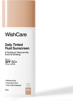 WishCare Sunscreen - SPF SPF50 PA++++ Daily Tinted Fluid Sunscreen |M203|All Skin Type| InVivo Tested|Evens & Protects(50 g)