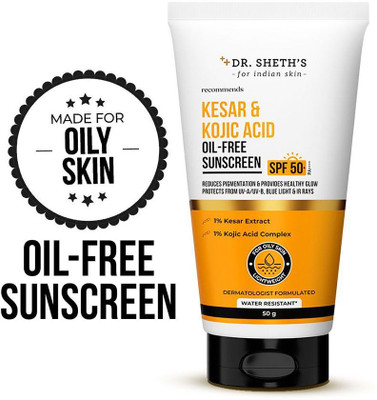 Dr. Sheth’s Sunscreen - SPF 50 PA++++ Kesar & Kojic Acid Oil-Free Sunscreen | Reduces Pigmentation(50 g)