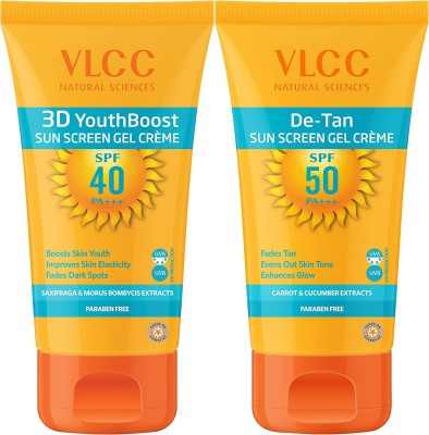 VLCC Sunscreen - SPF 40 & 50 PA+++ 3D Youth Boost SPF 40 & De Tan SPF 50 Premium Sunscreen Gel Combo (100gm X 2)(200 g)