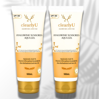 clearlyU Sunscreen - SPF 50 PA++++ Glowing Skin SPF 50 Gel with Vitamin E | For Men & Women - 200 ml(200 ml)