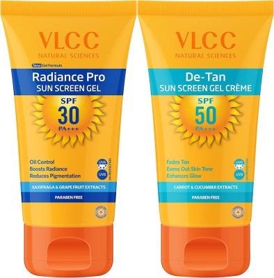 VLCC Sunscreen - SPF 30 & 50 PA+++ Radiance Pro SPF 30 & De Tan SPF 50 Premium Sunscreen gel cream combo(150 g)