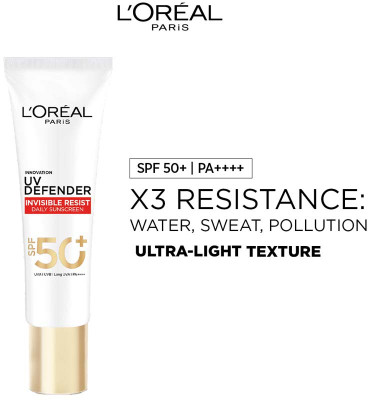 L'Oréal Paris Sunscreen - SPF 50+ UV DEFENDER INVISIBLE RESIST DAILY SUNSCREEN SPF50+ PA++++ 30ML(30 ml)