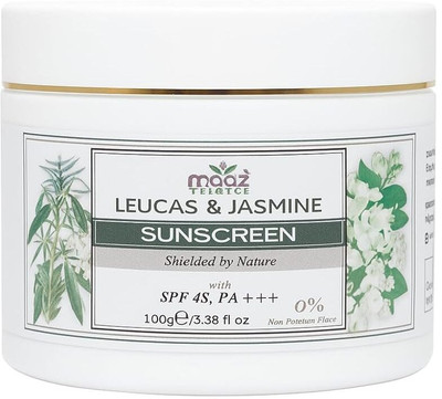 Maaz Herbals Sunscreen - SPF 45 PA+++ Leucas & Jasmine Sunscreen UVA/UVB ProtectionNatural, Non-Greasy(100 g)