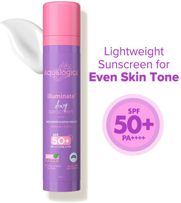 Aqualogica Sunscreen - SPF 50+ PA++++ Illuminate+ Dewy with Wild Berries & Alpha Arbutin | Fragrance-Free(50 g)