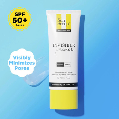SunScoop Sunscreen - SPF 50 PA+++ Invisible Primer Sunscreen | No White Cast | Pore Minimization(45 g)