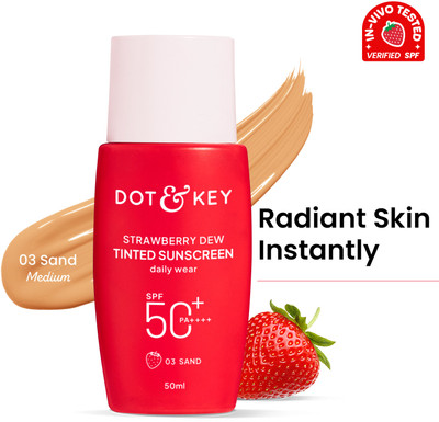 Dot & Key Sunscreen - SPF 50 PA++++ Strawberry Dew Tinted,In-Vivo Tested, Sand, for Daily Wear, Brightens Skin(50 ml)