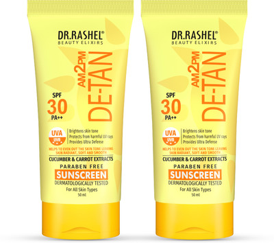 DR.RASHEL Sunscreen - SPF 30 PA++ DE-TAN SUNSCREEN SPF 30 PA+++ FOR ULTRA SOOTHING WITH CUCUMBER & CARROT EXTRACTS(100 ml)