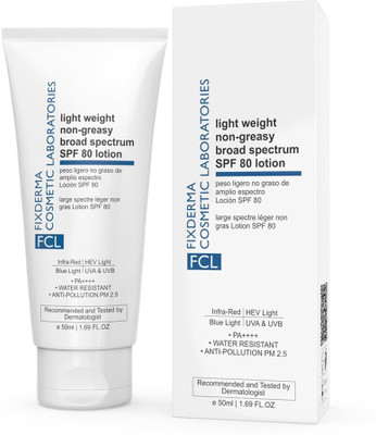 Fixderma Sunscreen - SPF 80 PA++++ Light Weight Non- Greasy Broad Spectrum SPF 80 Lotion, Non-Comedogenic Sunscreen(50 ml)