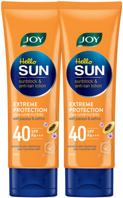 Joy Hello Sun Sunblock & Anti Tan Lotion Sunscreen (2X60ml) – SPF 40 PA+++  (120 Ml) For Rs. 199 @ 56 %