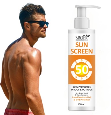 BROER Sunscreen - SPF 50 PA+++ Naturals Sunscreen SPF 50 | Sunscreen for Men | sunscreen lotion | Day Care(100 ml)