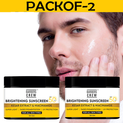 Barbers Crew Sunscreen - SPF 50 PA+++ Sunscreen SPF 50 with Kesar & Niacinamide | PA+++ | UVA UVB Sun Protection(100 g)
