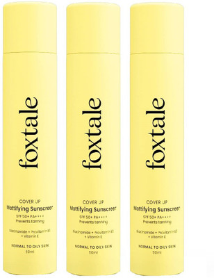 Foxtale Sunscreen - SPF 50 PA++++ - (Pack of 3) CoverUp SPF 50+ Broad Spectrum Matte Sunscreen - 50ml(150 ml) Foxtale Sunscreen - SPF 50 PA++++ - (Pack of 3) CoverUp SPF 50+ Broad Spectrum Matte Sunscreen - 50ml(150 ml)